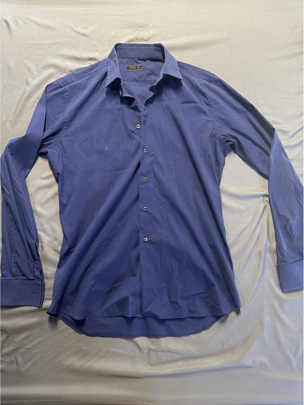 Prada Milano Men's Dress Shirt Size 17 43 XL Blue Long Sleeve Made In Italy